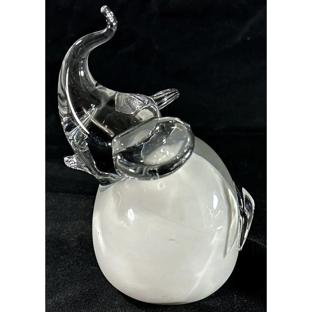 Art Glass Elephant Figurine Clear & White Blown Glass 4.75” Murano Style - Picture 4 of 8